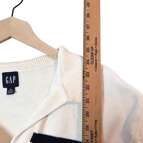 GAP White Navy Striped Sweater Size M Petite 100% Cotton Polo Knit Nautical Prep - Picture 6 of 9